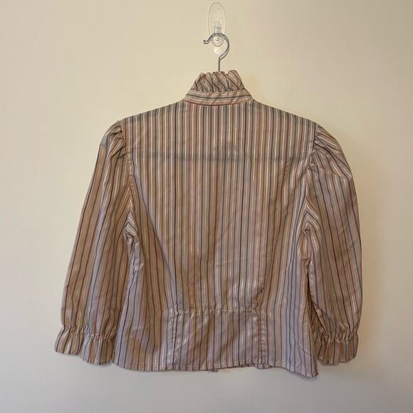 Vintage M Patti pink black long sleeve button down blouse Barbie Stripe corpcore - Picture 5 of 8